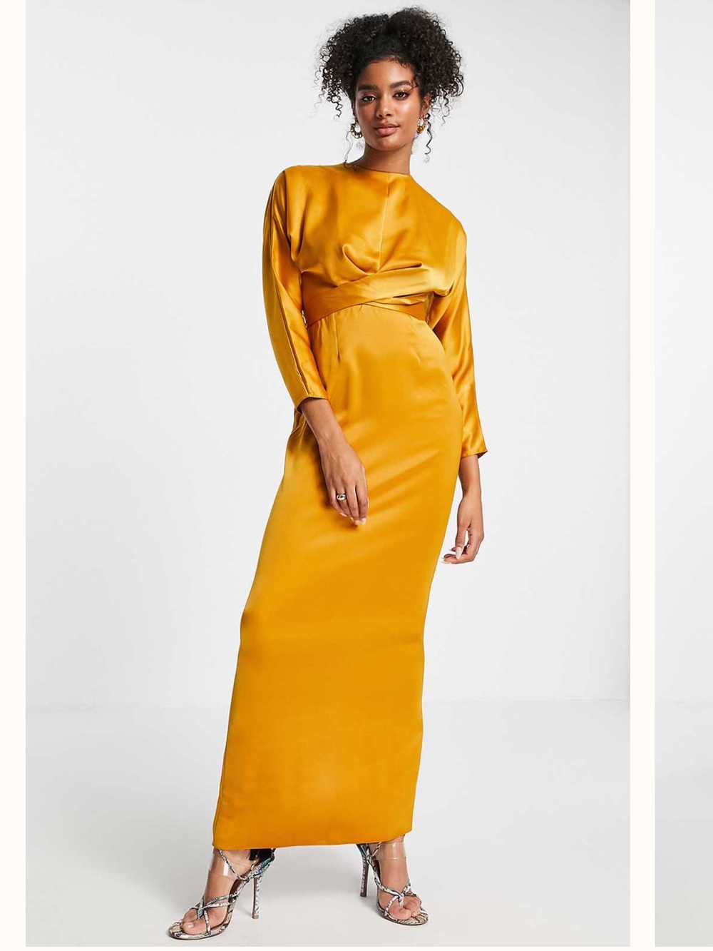 ASOS Satin Batwing Sleeve Maxi Dress in Mustard